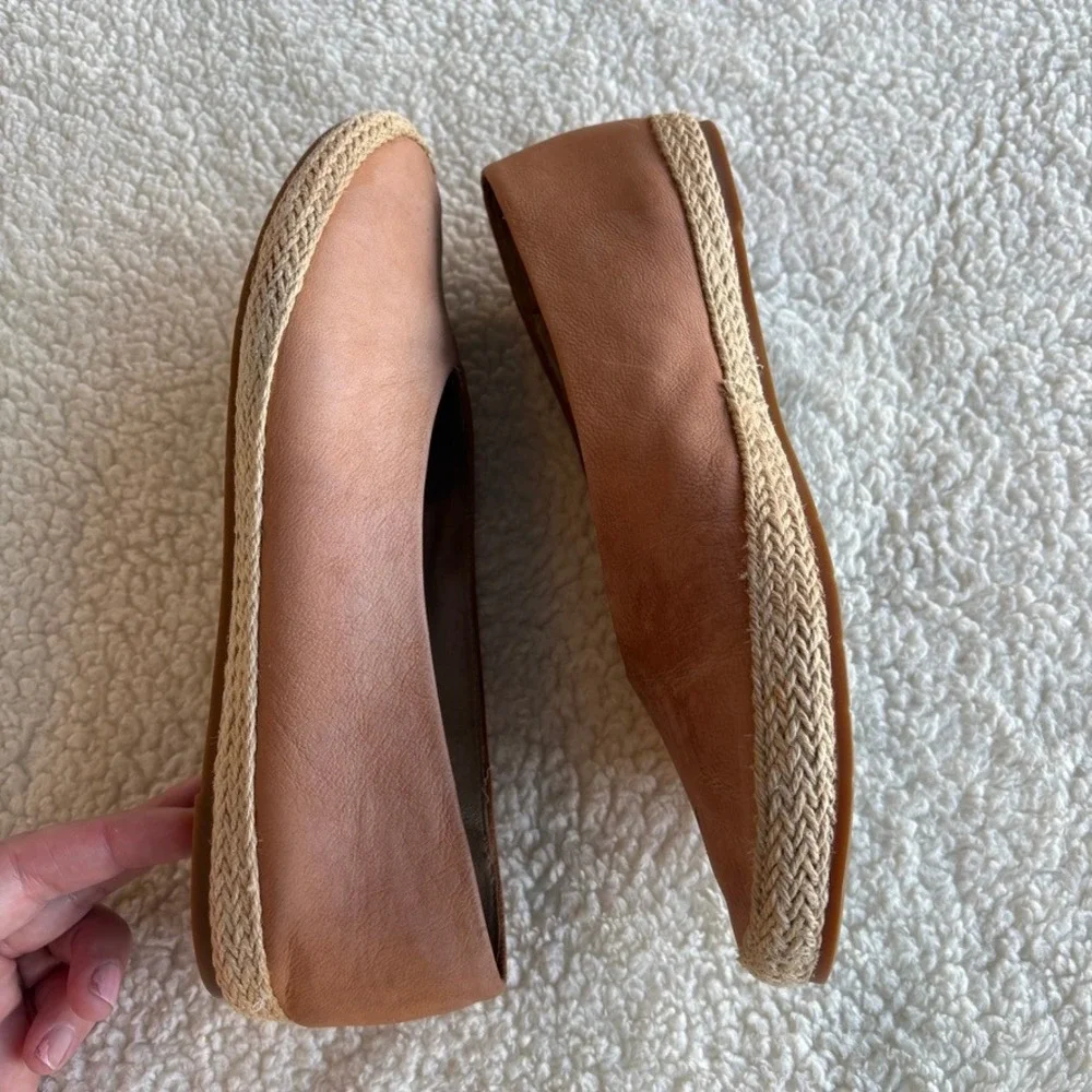 Eileen Fisher Tour Tan Leather Espadrille Flats Women's 8.5 Jute Slip On‎ Shoes